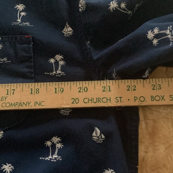 Rustic Blue mens short sleeve navy shirt palm trees and sail boats design large - Picture 7 of 9